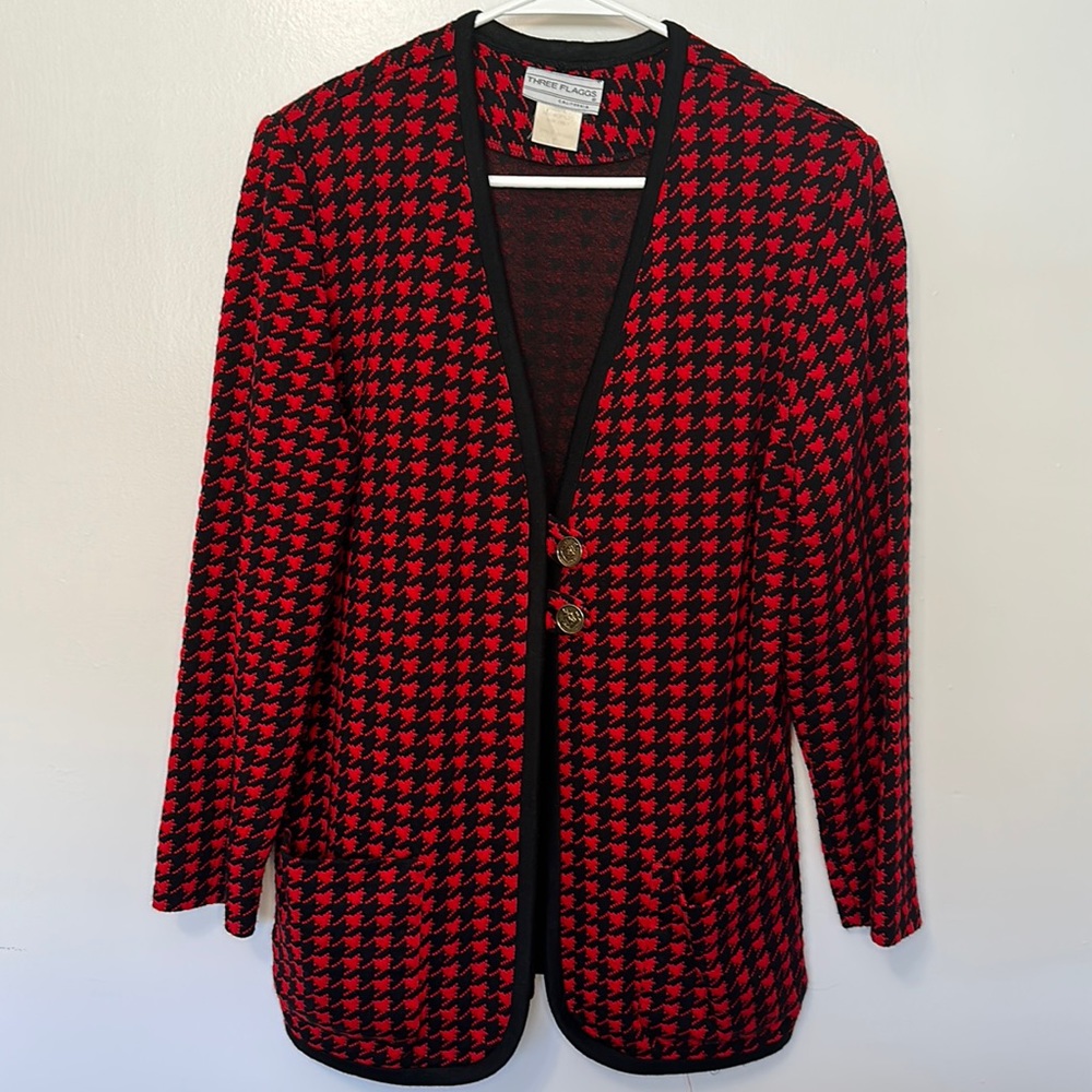 Vintage Three Flaggs red and black checkered blazer size medium